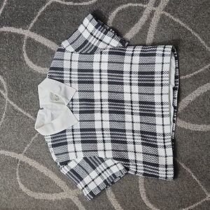 SEA New York plaid crop top 4 short sleeve layered 2fer collared blouse Small